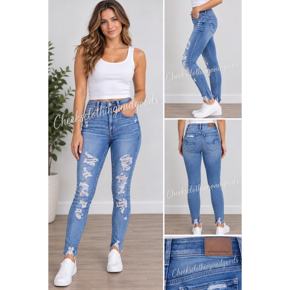 American Eagle Ne(x)t Level Stretch Hi-Rise Jegging Distressed Blue Jeans 6 Reg